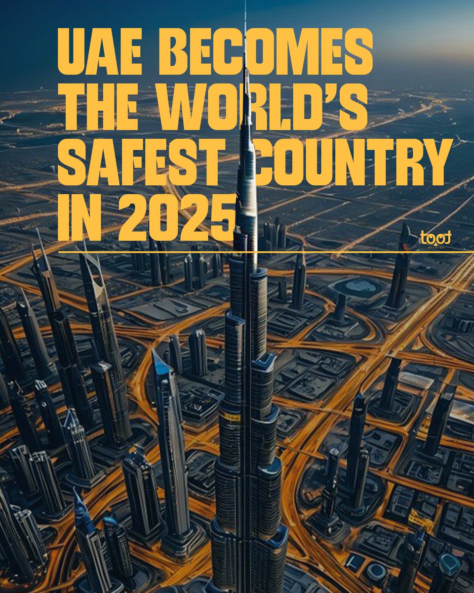 tootaffairs's tweet photo. The #UAE is ranked the world’s safest country in 2025 with a score of 85.2 on Numbeo’s Global Safety Index. #AbuDhabi leads as the safest city for the 9th year straight. A global benchmark in security, innovation &amp; zero-tolerance safety. https://t.co/fz4BlUKUrD