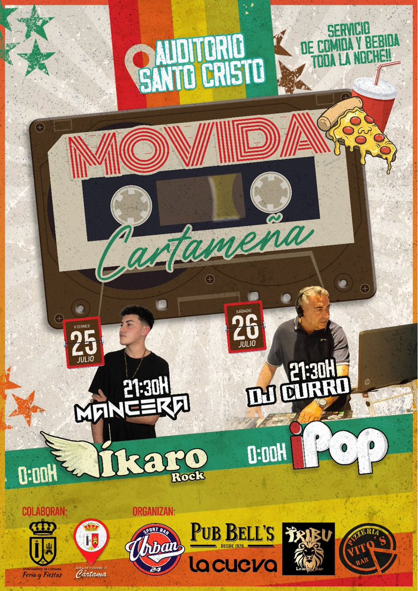 Ayto_Cartama's tweet image. Llegan los planes para el fin de semana, en esta ocasión los grandes éxitos del pop y del rock español serán los protagonistas del fin de semana con el festival “Movida Cartameña”.
Auditorio Parque Santo Cristo días 25 y 26
ℹ️ acortar.link/ENPi7j
#Cártama #verano2025 #ocio