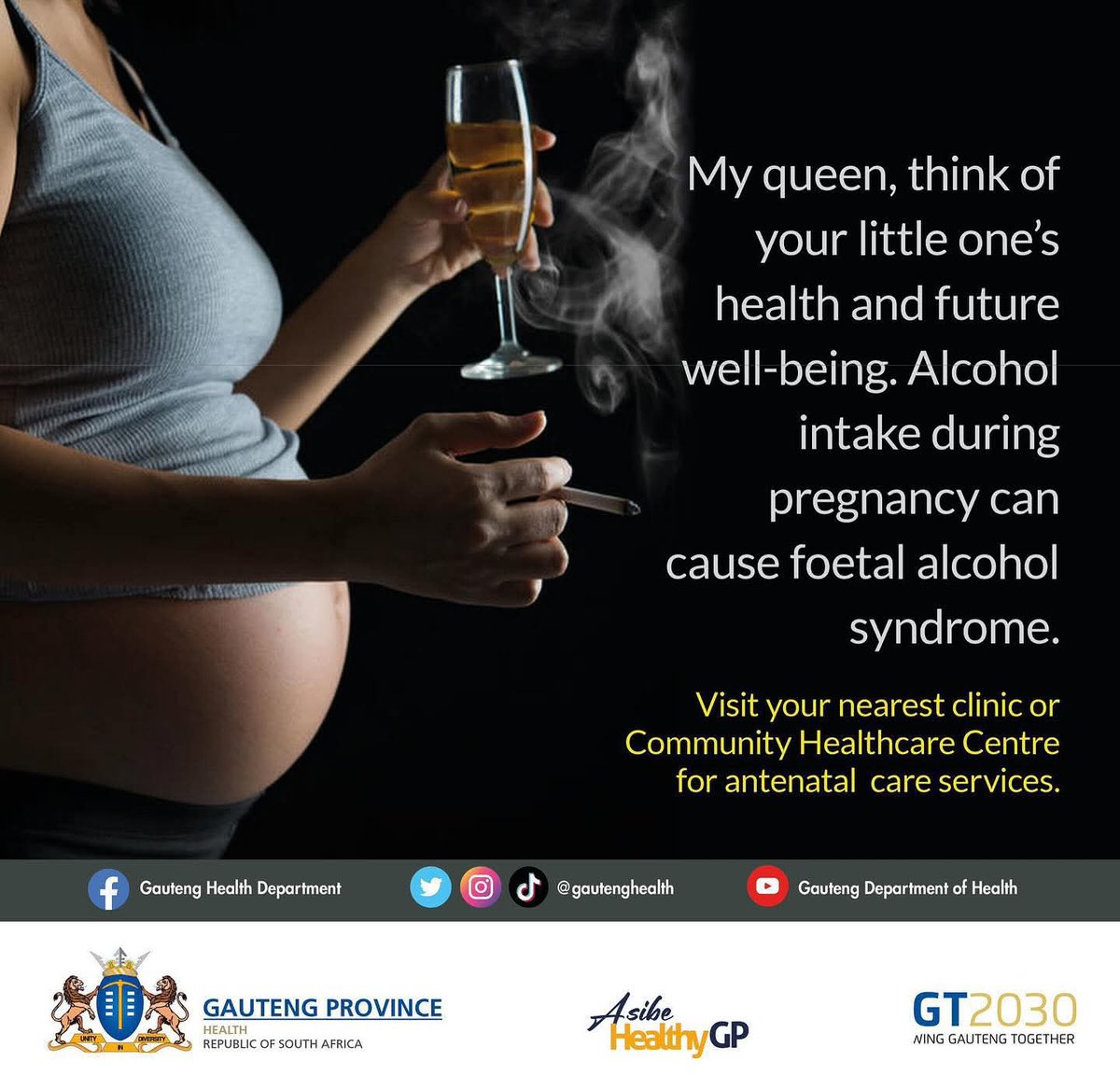Foetal alcohol syndrome cannot be cured, so it’s important that pregnant women prevent it by abstaining from alcohol intake 🍷🚫 during pregnancy🤰. #AsibeHealthyGP