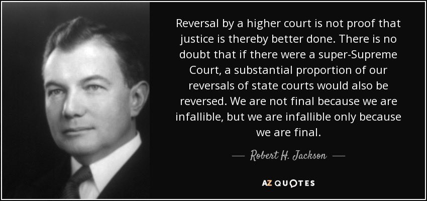 jesusfalcis's tweet photo. During these times, I am reminded of what US Supreme Court Justice Robert Jackson once said about the Supreme Court:

“We are not final because we are infallible, but we are infallible only because we are final.”

In Tagalog:

“Hindi kami supreme o pinaka huling korte ang Korte Supreme dahil perpekto kami o hindi kami pwede magka mali.

Hindi kami pwede magka mali dahil lamang kami ang pinaka huling korte na pwedeng mag desisyon.”

#Law101
#PoliticalLaw
