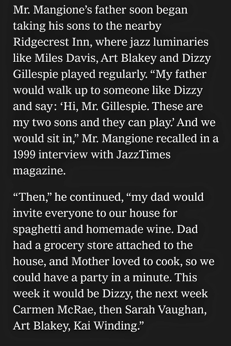 ChristosXanthak's tweet image. in loving memory of 
Chuck Mangione, whose limpid fluegelhorn ruled the upper reaches of Billboard’s adult contemporary charts in the 1970s and ’80s with a culture-permeating lilt that helped create the genre known as “smooth jazz,”. He was 84.