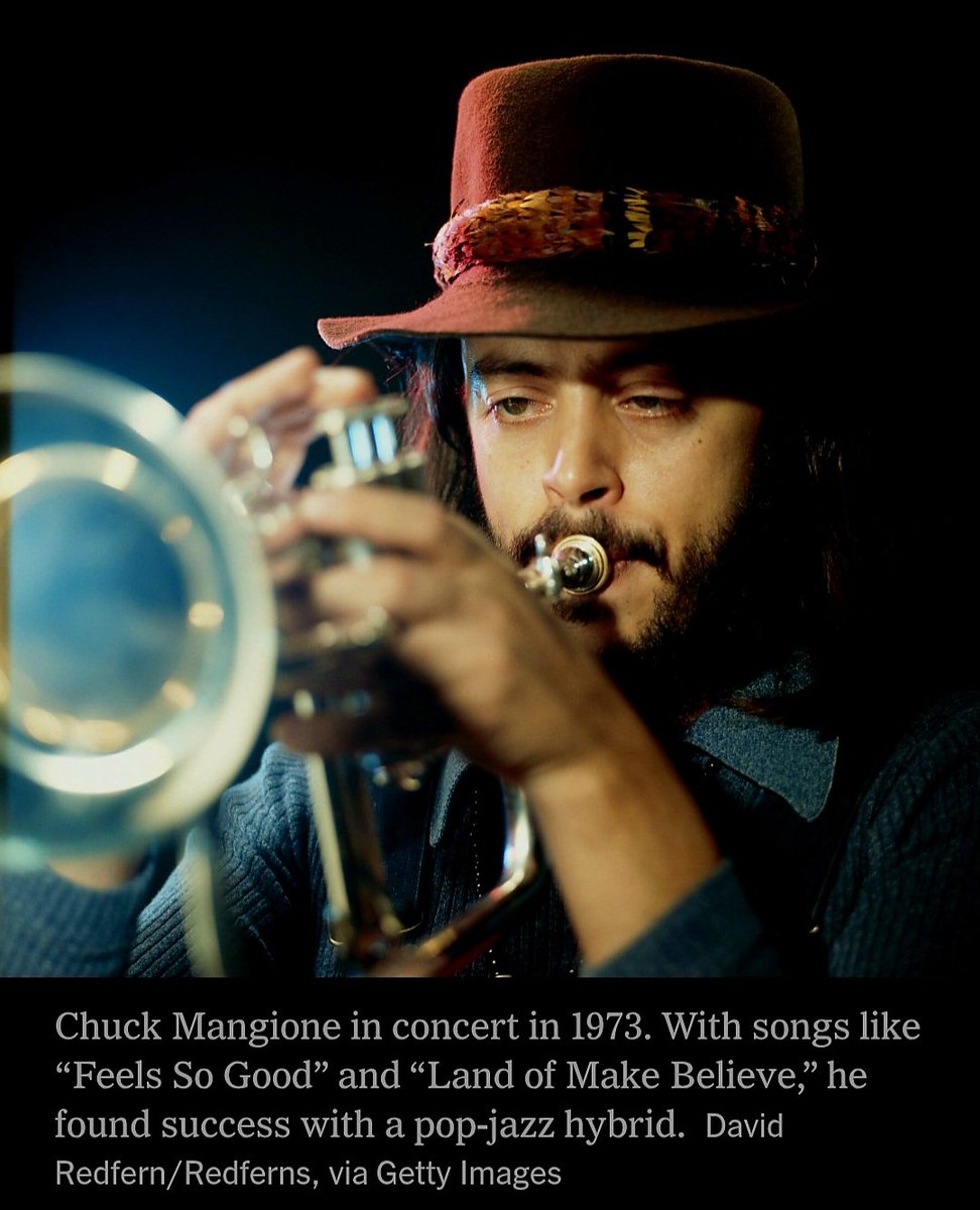 ChristosXanthak's tweet image. in loving memory of 
Chuck Mangione, whose limpid fluegelhorn ruled the upper reaches of Billboard’s adult contemporary charts in the 1970s and ’80s with a culture-permeating lilt that helped create the genre known as “smooth jazz,”. He was 84.