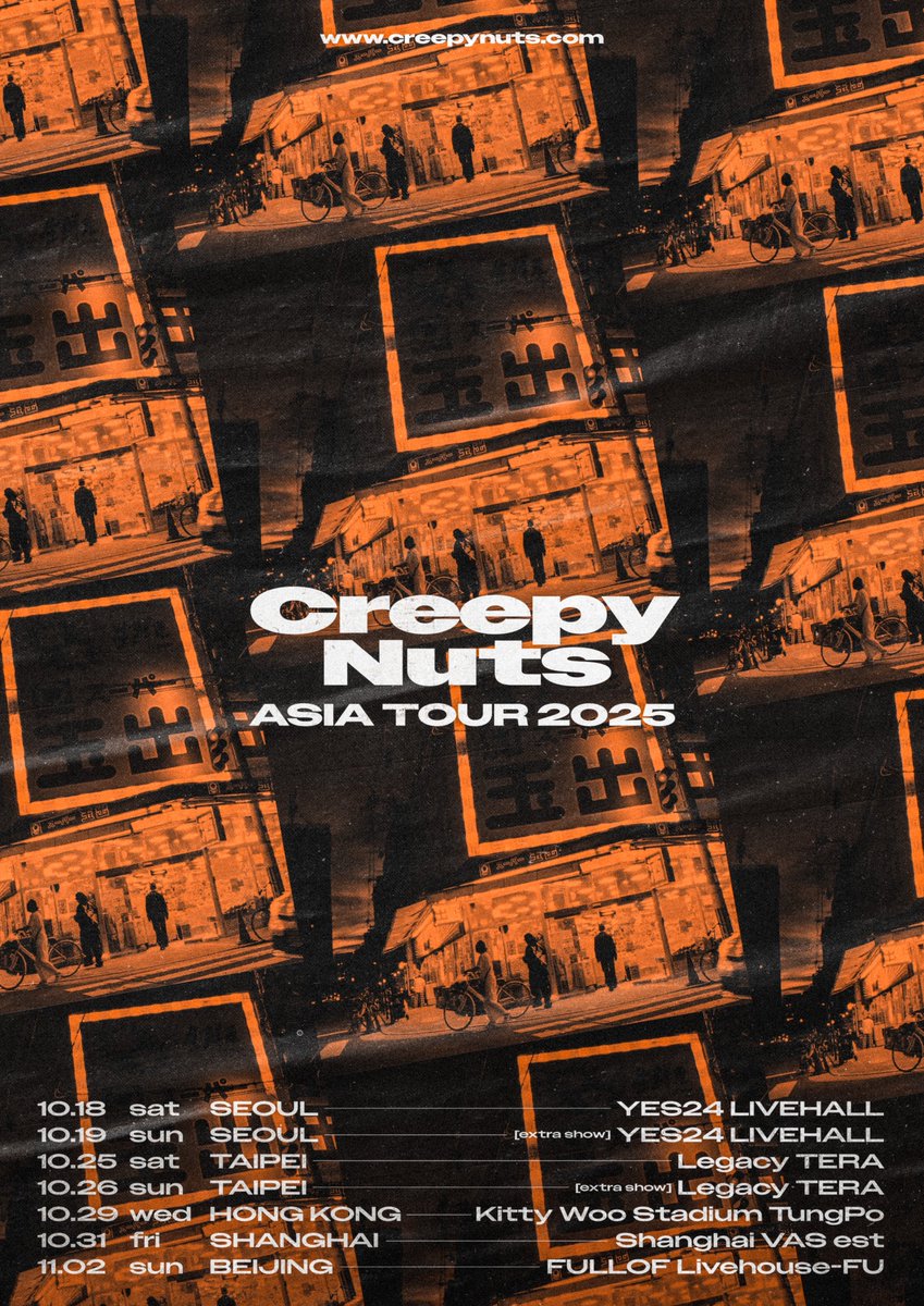 Creepy_Nuts_'s tweet image. ／ 
  Creepy Nuts ASIA TOUR 2025
  OFFICIAL TOUR 2次募集開始✈️
＼

10.18 ソウル YES24 LIVEHALL
his-promotion.com/creepynuts/sel…

10.25 台北 Legacy TERA
his-promotion.com/creepynuts/tpe…

🗓 応募期間：7/31(木) 23:59 まで 〆
🎁 特典グッズ：Travel Pouch Set