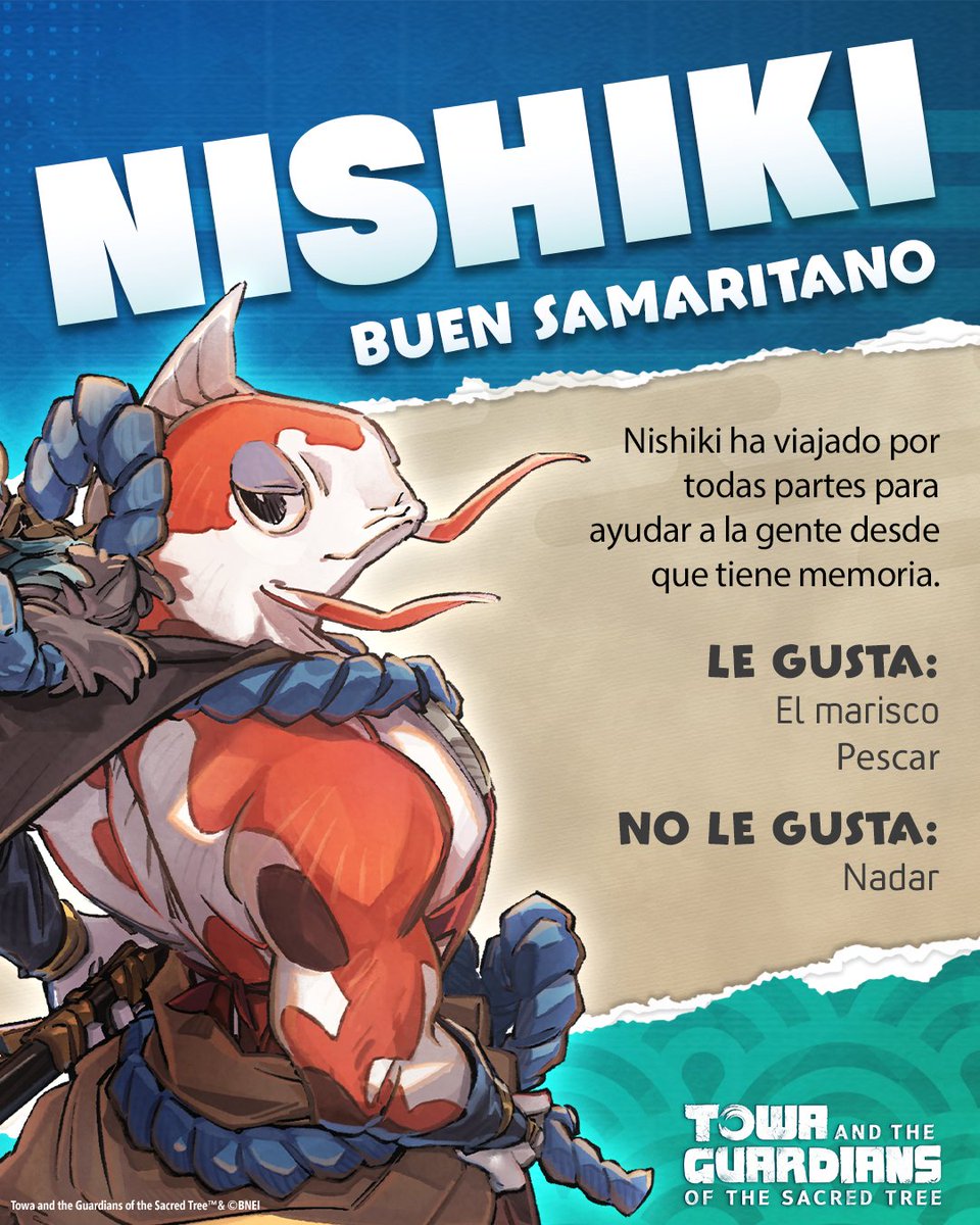 BandaiNamcoES's tweet image. ¿Te gustaría tener un pez?
Nishiki se une al elenco de Towa and the Guardians of the Sacred Tree 🎏
Aunque prefiere mantenerse fuera del agua, ¡este simpático amigo con aletas está decidido a hacer el bien y luchar para proteger a los demás!
#TowaGame