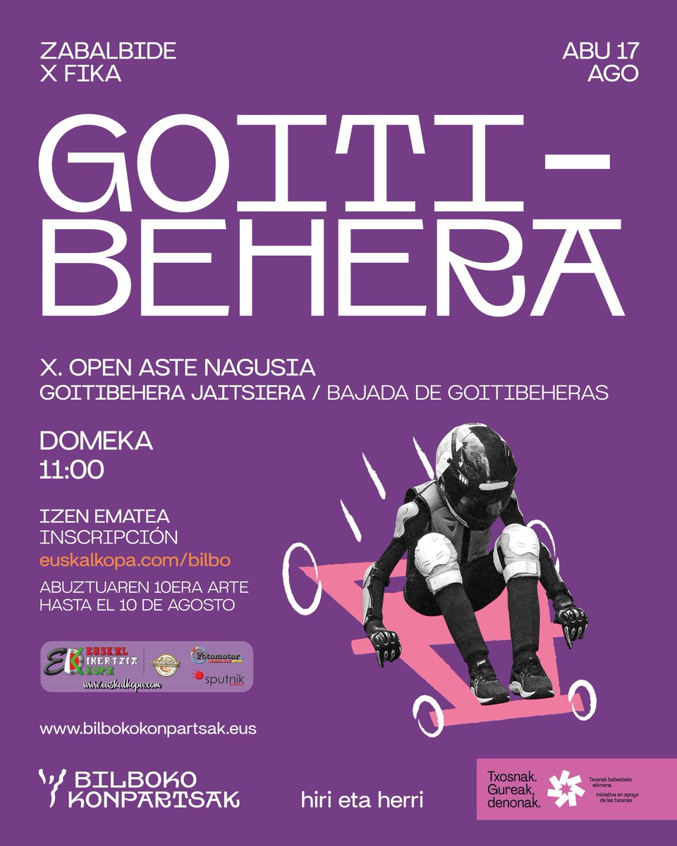 🎢 Abiadura sentitzeko prest? Eman izena gotibeheren jaitsieran: euskalkopa.com/bilbo

#AsteNagusia2025
#BilbokoKonpartsak
#TxosnakGureakDenonak