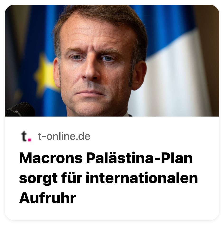 Die Entscheidung des französischen Präsidenten Emmanuel #Macron, #Palästina als Staat anzuerkennen, ist richtig. Auch Deutschland sollte diesen Schritt endlich gehen – als klares Signal für eine Zwei-Staaten-Lösung.

Stattdessen isoliert sich die Bundesregierung mit ihrer