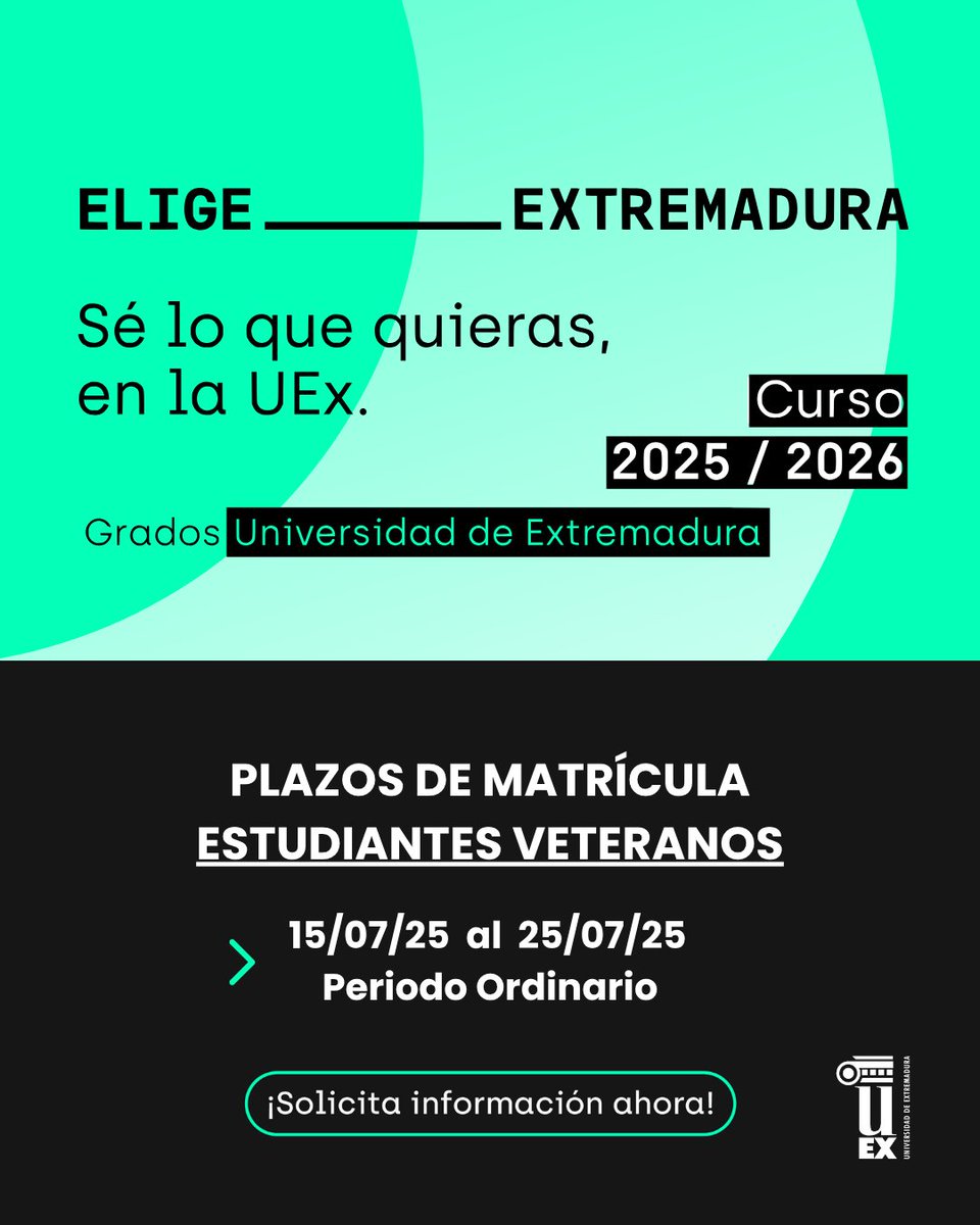 🔴 ¡𝐀𝐭𝐞𝐧𝐭𝐨𝐬 𝐞𝐬𝐭𝐮𝐝𝐢𝐚𝐧𝐭𝐞𝐬 𝐯𝐞𝐭𝐞𝐫𝐚𝐧𝐨𝐬/𝐚𝐬! Hoy finaliza el plazo para realizar tu matrícula
📝 Entra y completa el proceso en:
alumnado.unex.es/matricula-grad…