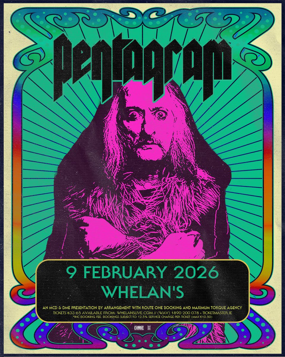mcd_productions's tweet image. ⚡️DOOM LEGENDS INCOMING⚡️The mighty Pentagram have just announced their return to Dublin to headline Whelan’s on 9 February 2026. A rare chance to witness one of the genre’s true originators live and loud.
🎟 Tickets on sale Monday at 10am via ticketmaster.ie &…