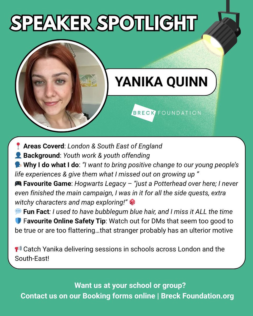 BreckFound's tweet image. Meet Yanika, one of our dedicated speakers sharing Breck’s Story with students across the UK. Through powerful presentations, she helps young people understand the importance of online safety and how to protect themselves in a digital world.
📍 Currently working in London