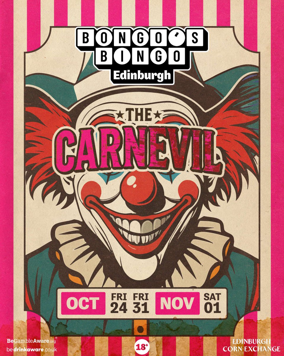 EdinburghCornEx's tweet image. JUST ANNOUNCED: @BongosBingo will be bringing all the fun of the 'Carnevil' to Edinburgh for Halloween.
Tickets on sale now and going fast: amg-venues.com/hQno50Wv7TP