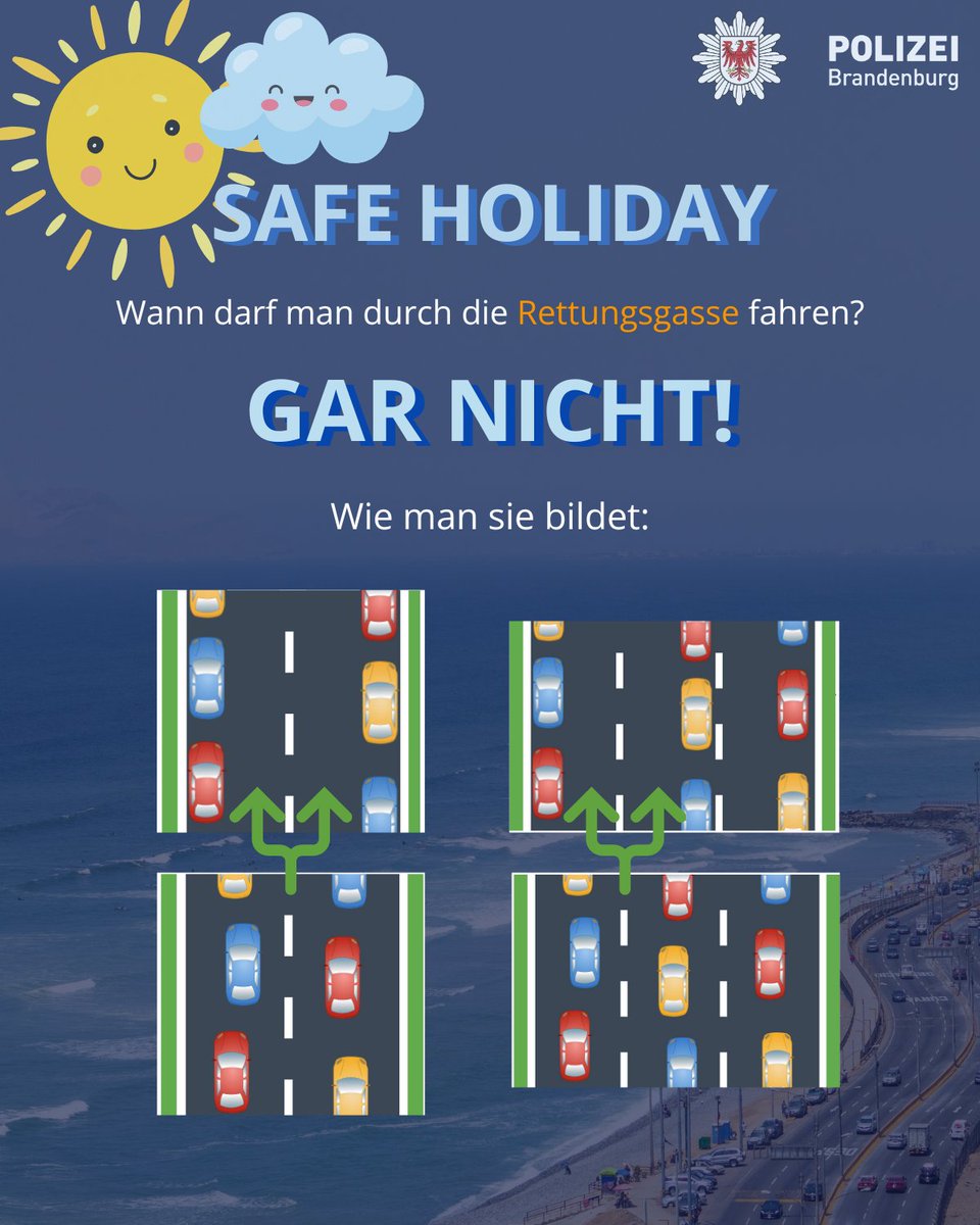 PolizeiBB's tweet image. Die Rettungsgasse ist Einsatzfahrzeugen vorbehalten.
Befahren➡Owi: Bußgeld mind. 240 €, 2 Punkte, 1-mon. Fahrverbot
„Durchschlängeln“ auch verboten. Im Stau Position beibehalten. Fahrspuren nicht wechseln oder 🚗 verlassen.
Seitenstreifen befahren ➡ Bußgeld 75 € +1 Punkt.