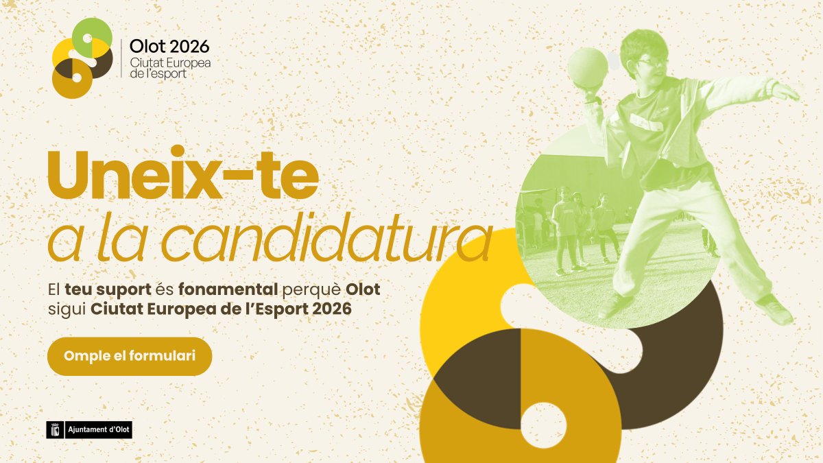 🏋🏻‍♀️🔊🤸🏾‍♀️ Uneix-te al moviment que impulsa #Olot com a referent esportiu europeu!

✍🏻📋 Adhereix-te i suma el teu suport perquè Olot pugui esdevenir #OlotCiutatEsport2026 per l'@aceseurope.

📲 Pots fer-ho aquí:
🔗 f.mtr.cool/cgfmuerwza

#OlotEsMou #femOlot