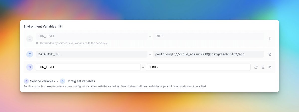 jonathangrahl's tweet image. This week&apos;s Changelog is out. We&apos;ve built something I&apos;ve surprisingly not seen at other providers: Environment-level configuration.

In many cases, Services share certain configuration which could be applied to an entire Environment in one go, rather than to the Services one by…