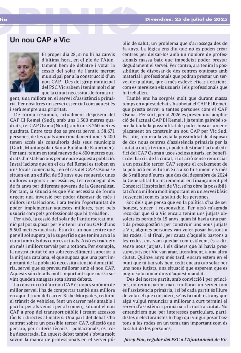 Nou article de Josep Pou, regidor de <a href="/SocialistesVic/">PSC Vic</a> publicat avui a <a href="/el9nou/">El 9 Nou</a> <a href="/socialistes_cat/">Socialistes PSC/❤</a> #Vic #Osona