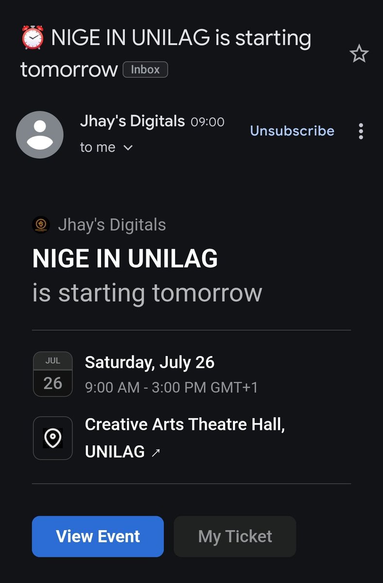 0x_Delite's tweet image. Reminder mail just came in...
@NigeNest IN UNILAG TOMORROW
Ill be live at the event tomorrow...
u don't wanna miss this event....