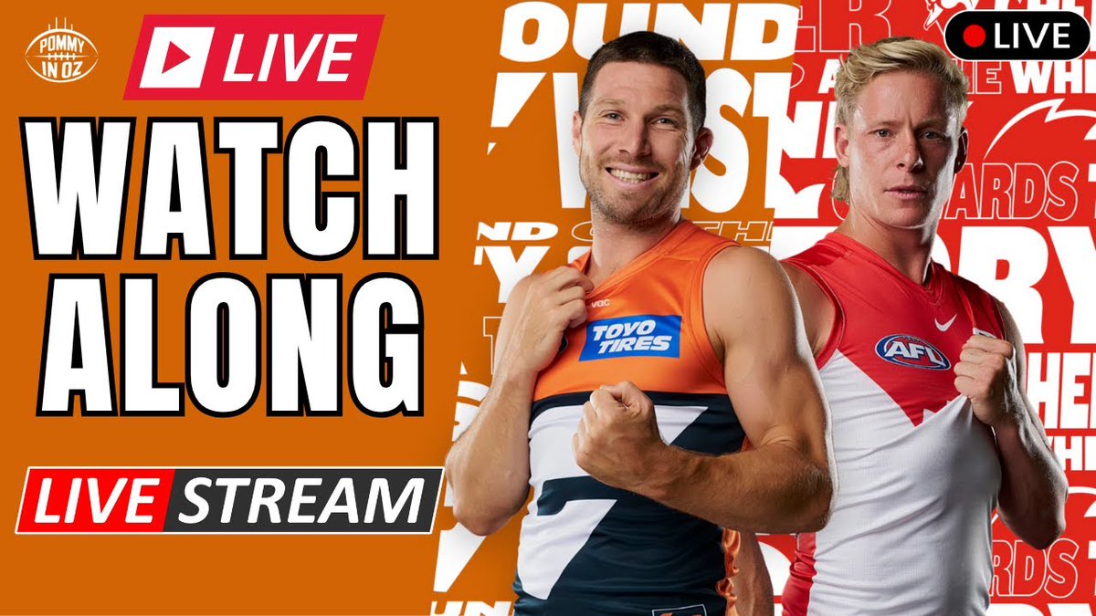 GWS v Sydney 🟠🔴 
Watchalong kicks off 7:45pm! 

Join for live analysis, footy chat &amp; big moments 
👉 youtube.com/live/OE-wfoJMT…

#aflgiantsswans
