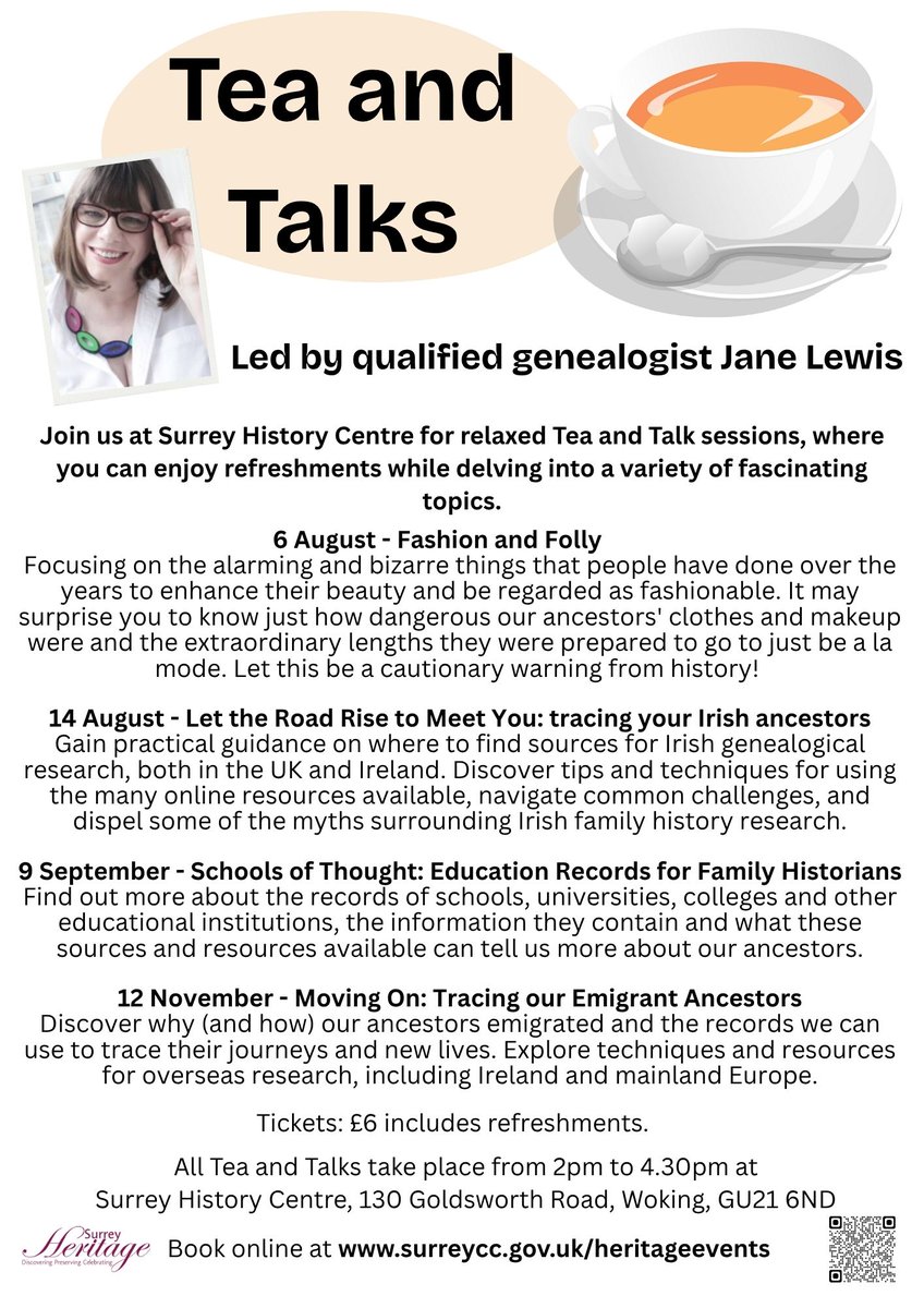 Our popular Tea and Talks are back! Led by qualified genealogist Jane Lewis, enjoy refreshments while delving into a variety of fascinating topics. Book a place at orlo.uk/9GgB0