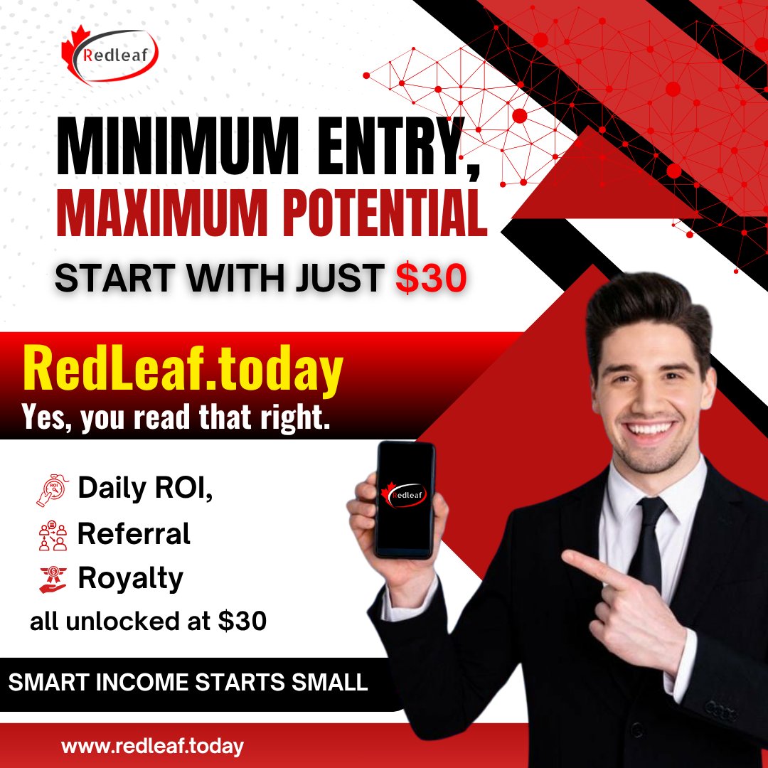 RedleafToday's tweet photo. Start Smart, Earn Big 💰
Just $30 to unlock daily ROI, referral &amp; royalty income with https://t.co/8eYBJIa5xn!
Your crypto journey starts here 🚀

#RedLeafToday #CryptoIncome #MLMIndia 
#EarnWithCrypto #SmartInvesting #canada #usacrypto https://t.co/utSb2OidvT