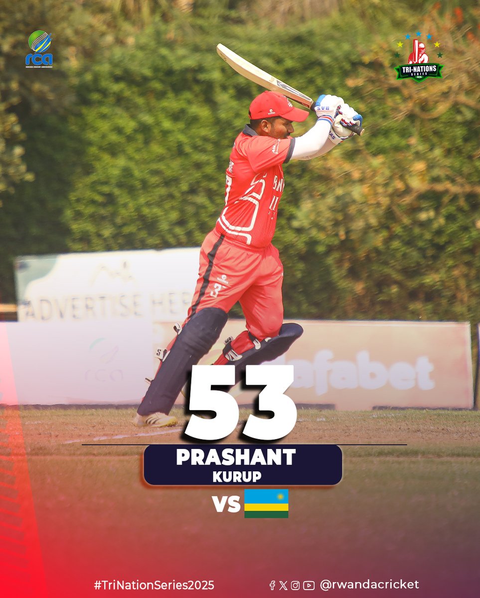RwandaCricket's tweet image. Matchday 6 – Innings Break at Gahanga Main Oval
Bahrain post 163/6 in 20 overs after being sent in to bat.
Prashant Kurup leads the scoring with 53 off 34 balls.
#TriNationsSeries2025
@bahraincricket