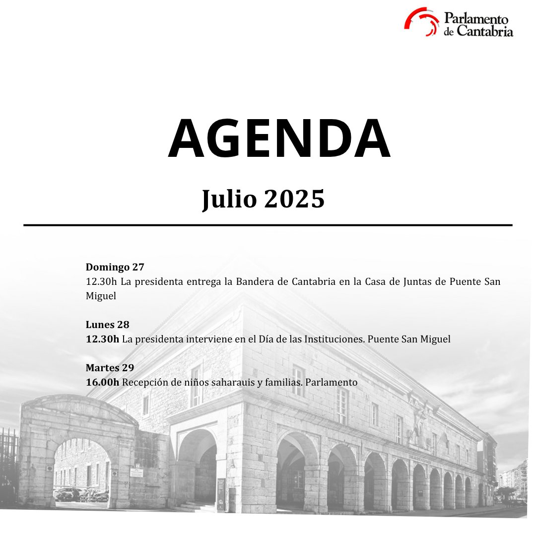 🗓️Agenda del Parlamento de Cantabria
✏️Julio 2025