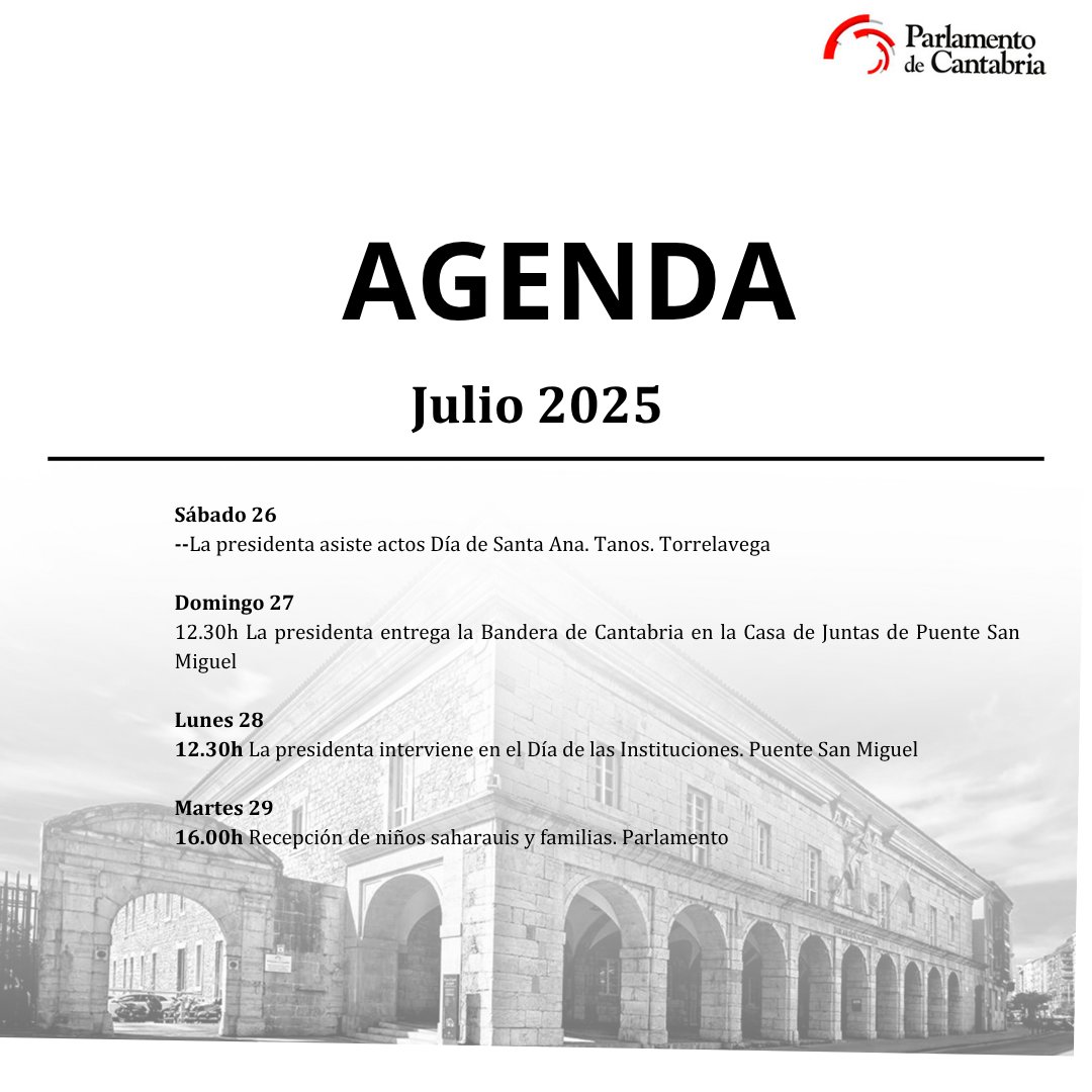 🗓️Agenda del Parlamento de Cantabria
✏️Julio 2025