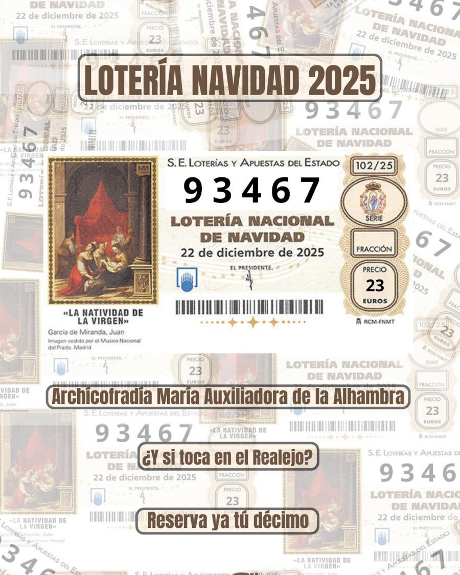 auxilioalhambra's tweet photo. LOTERÍA 

¡Ya está disponible el número de la Archicofradía de #lotería de Navidad! 

Como es habitual, desde la hermandad confiamos en la suerte y ponemos a disposición de todos las personas y archicofrades que estén interesadas en participar y colaborar el décimo de lotería https://t.co/ck1fApduy1