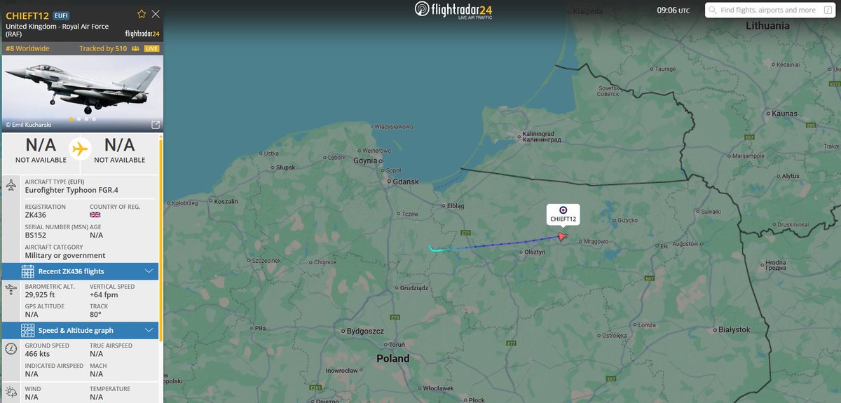 PolishMilRadar's tweet image. 📅25.07.2025 11:08LT
Z bazy w Malborku #EPMB wystartowała para myśliwców Eurofighter Typhoon FGR.4 sił powietrznych Wielkiej Brytanii 🇬🇧 która udaje się prawdopodbnie nad Litwę.
🔗flightradar24.com/CHIEFT12/3b6a7…
#POLMILRADAR