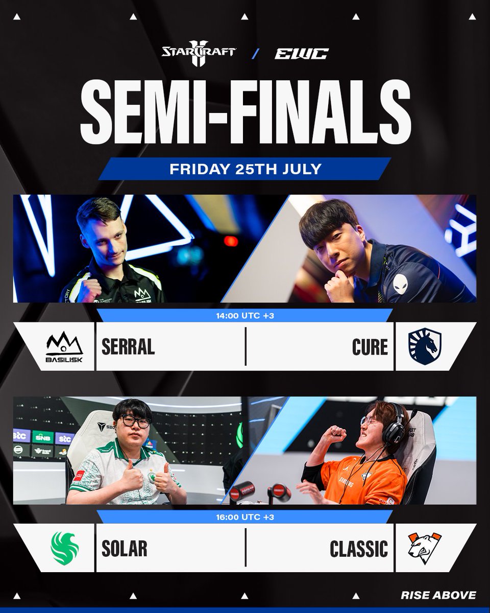 The first grand final of the third Championship Weekend is nigh upon us! 🏆

The top 4 of StarCraft II at EWC 25 kicks off at 14:00 UTC +3 – see you then! 👋