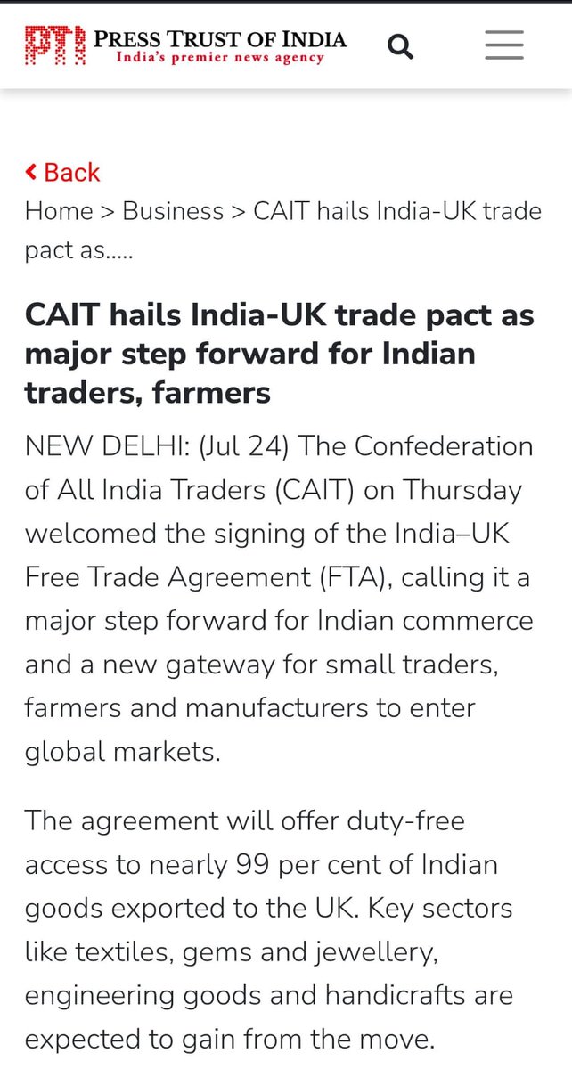 Confederation of All India Traders (CAIT) (@caitindia) on Twitter photo From local to global! 🇮🇳🤝🇬🇧
The #IndiaUKFTA opens new doors for Indian textiles, gems, handicrafts & more.
A transformational leap Indian businesses.
<a href="/narendramodi/">Narendra Modi</a> <a href="/PMOIndia/">PMO India</a> <a href="/AmitShah/">Amit Shah</a> <a href="/PiyushGoyal/">Piyush Goyal</a> <a href="/smritiirani/">Smriti Z Irani</a> <a href="/nsitharaman/">Nirmala Sitharaman</a> <a href="/rajnathsingh/">Rajnath Singh</a> <a href="/CimGOI/">Minister of Commerce and Industry</a> <a href="/PKhandelwal_MP/">Praveen Khandelwal</a> <a href="/BCBHARTIA/">BALKRISHNA BHARTIA</a> From local to global! 🇮🇳🤝🇬🇧
The #IndiaUKFTA opens new doors for Indian textiles, gems, handicrafts & more.
A transformational leap Indian businesses.
<a href="/narendramodi/">Narendra Modi</a> <a href="/PMOIndia/">PMO India</a> <a href="/AmitShah/">Amit Shah</a> <a href="/PiyushGoyal/">Piyush Goyal</a> <a href="/smritiirani/">Smriti Z Irani</a> <a href="/nsitharaman/">Nirmala Sitharaman</a> <a href="/rajnathsingh/">Rajnath Singh</a> <a href="/CimGOI/">Minister of Commerce and Industry</a> <a href="/PKhandelwal_MP/">Praveen Khandelwal</a> <a href="/BCBHARTIA/">BALKRISHNA BHARTIA</a>