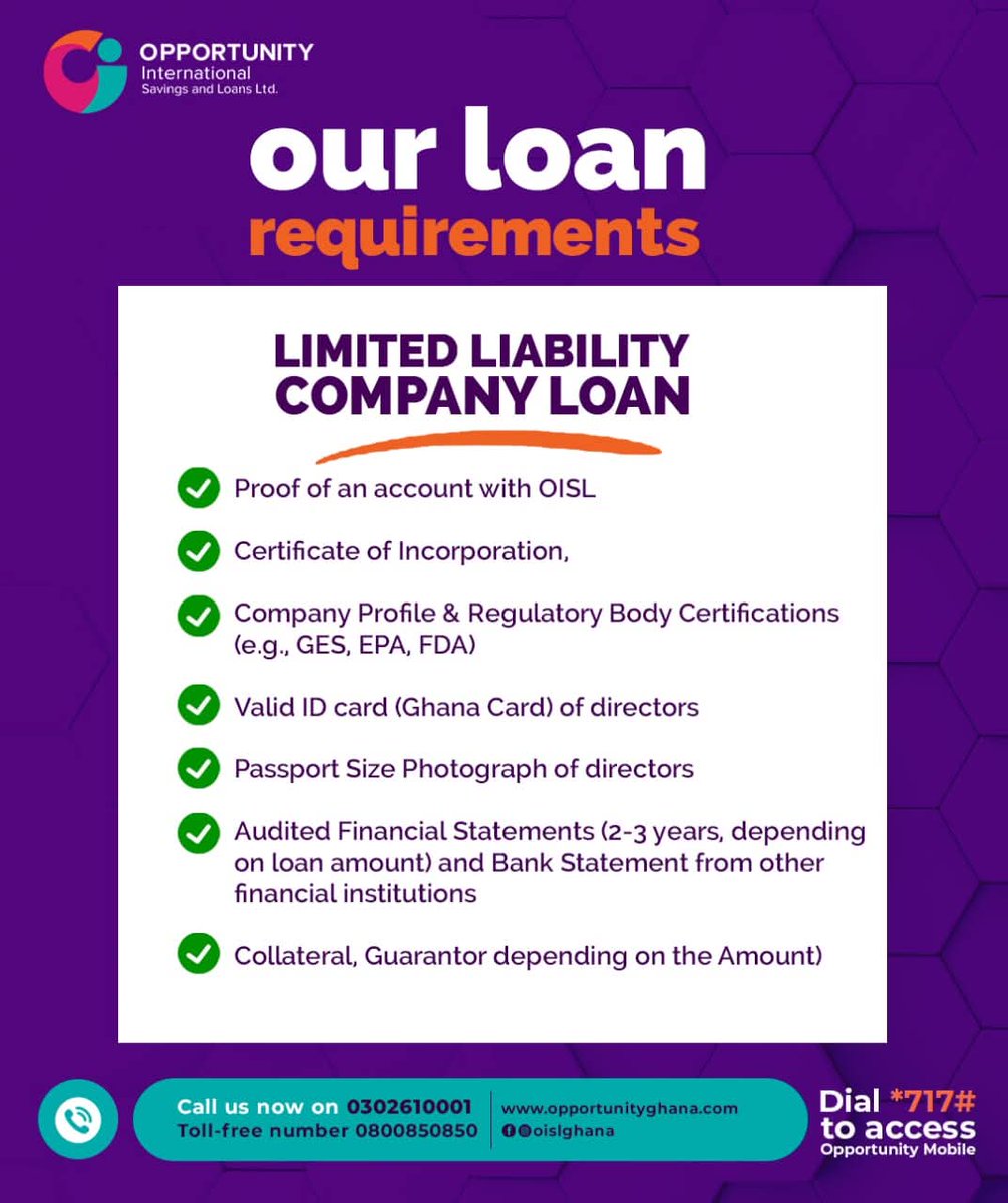 Are you thinking about requesting for a loan from Opportunity International?                                                                                                                  
📞 Call us now on 0302610001 or toll-free  0800850850
🌐Visit opportunityghana.com