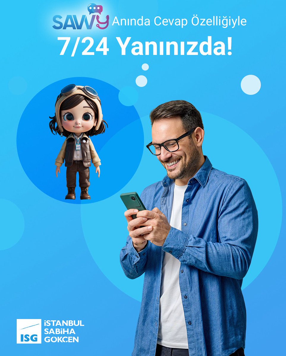 Uçuş bilgileri, kayıp eşya, otopark hizmetleri ve daha fazlası…
Havalimanlarında kullanılan ilk üretken yapay zeka tabanlı dijital yolcu asistanınız SAVVy  7/24 yanınızda! 🤖✈️

----------

Flight info, lost &amp; found, parking services and more…
Meet SAVVy — the first Gen
