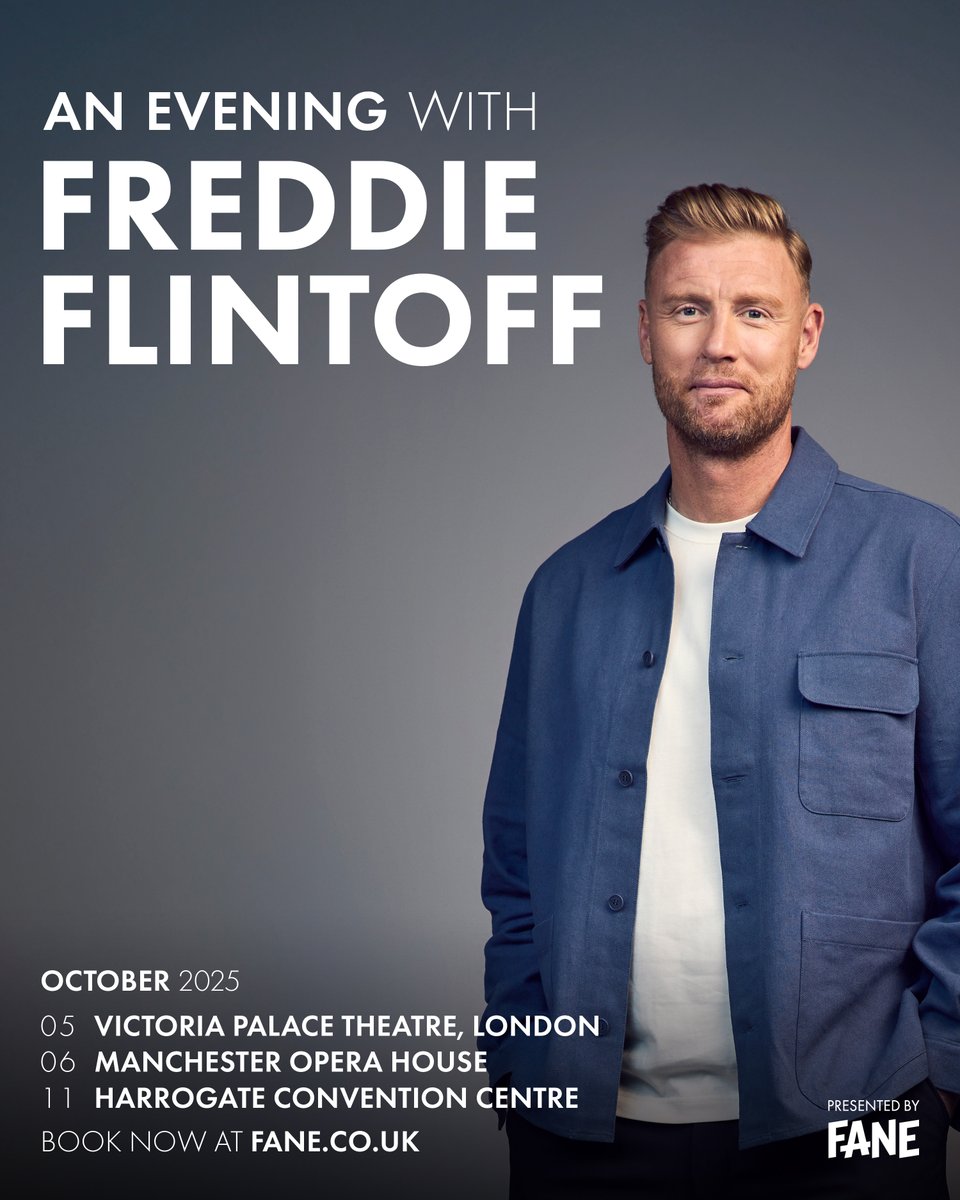 FaneProductions's tweet image. 🏏NEW | A love letter to the game that made him.
Live in October, join legendary cricketing all-rounder & TV presenter @flintoff11 as he shares the defining moments that shaped his extraordinary life & career – in his own words.
🎟️fane.co.uk/freddie-flinto…