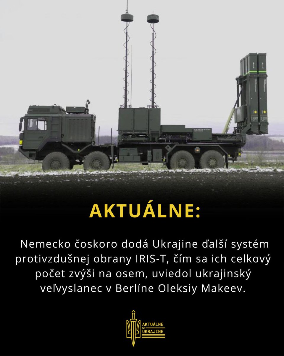 oukrajine's tweet image. Nemecko čoskoro dodá Ukrajine ďalší systém protivzdušnej obrany IRIS-T, čím sa ich celkový počet zvýši na osem, uviedol ukrajinský veľvyslanec v Berlíne Oleksiy Makeev.🇺🇦🤝🇩🇪
Sláva Ukrajine! Hrdinom sláva!