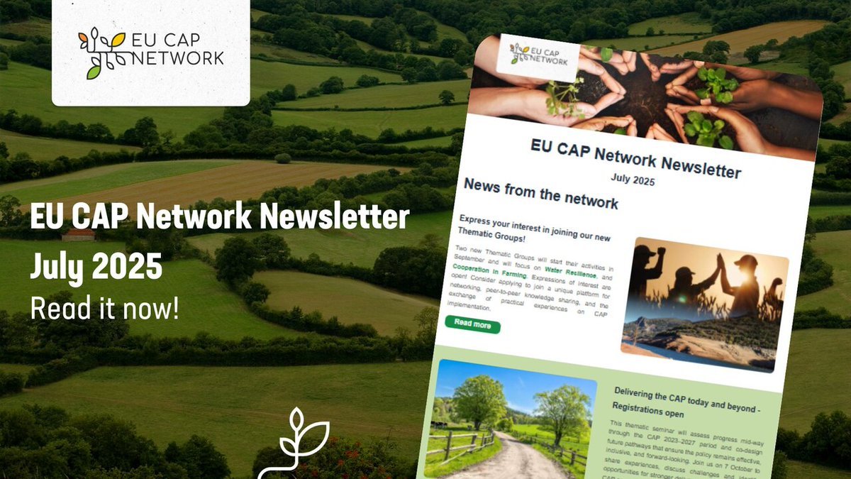 eucapnetwork's tweet image. The July edition of the EU CAP Network Newsletter is out! 👇
Learn about:
📆 Upcoming Thematic Groups
🤝 The #ProudOfNetworking campaign
💡Key insights on the use of big data for CAP evaluation
...and more on our latest publications 🌐
👉kont.ly/0494c109