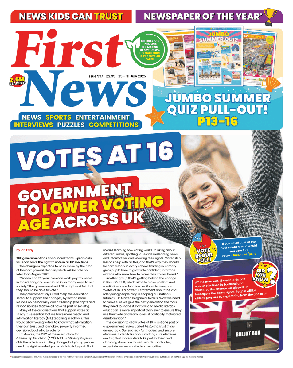 ACitizenshipT's tweet image. “Giving 16-year-olds the vote is an exciting change, but young people need the right knowledge and skills to take part.” - @emoorse01 speaking to @First_News this week about the recent announcement of #Votesat16.