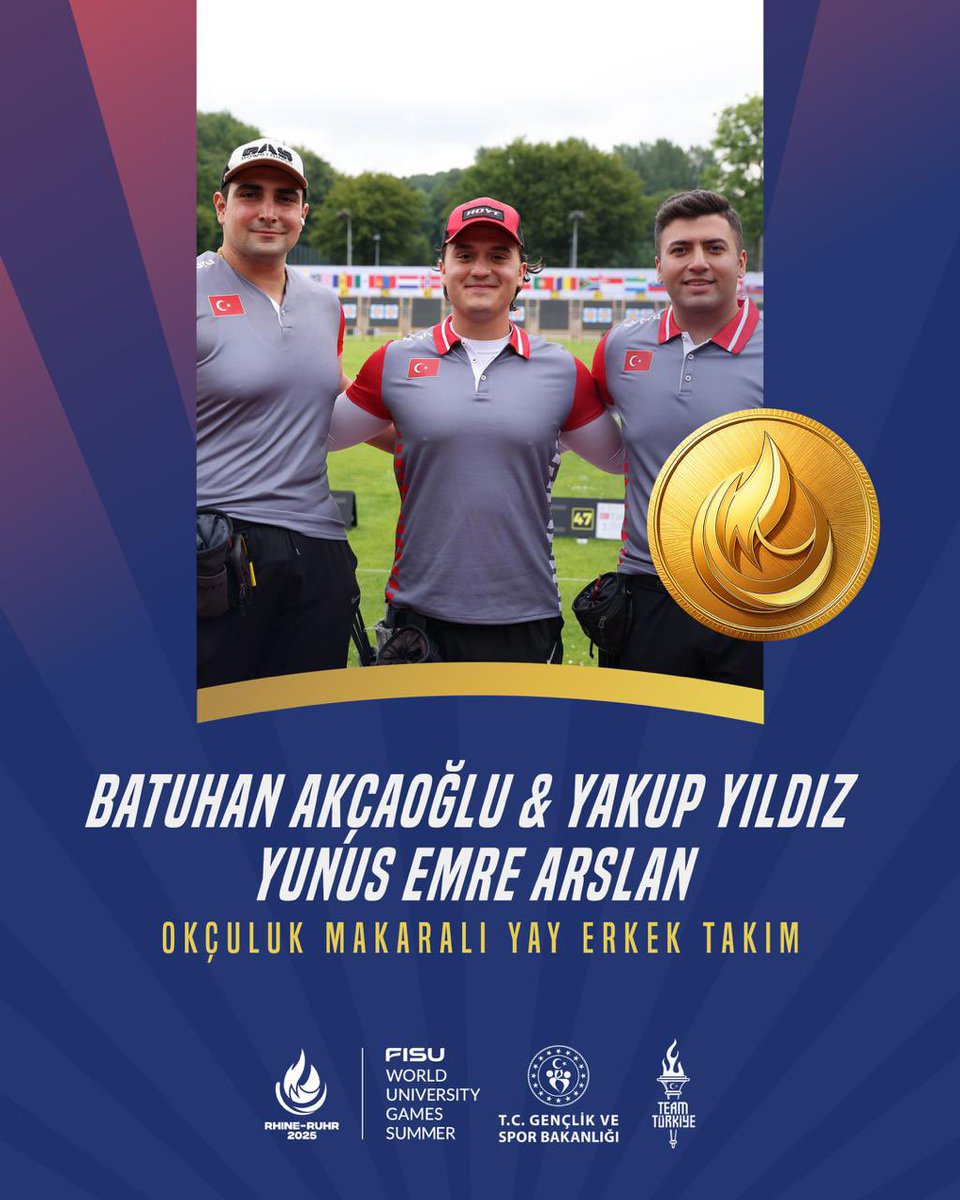 🥇Makaralı Yay Erkek Takımımızdan altın madalya!

🏹FISU 2025 Dünya Üniversite Yaz Oyunları'nda Batuhan Akçaoğlu, Yakup Yıldız ve Yunus Emre Arslan'dan oluşan okçuluk makaralı yay erkek takımımız finalde Hindistan'ı 232-231 yenerek altın madalyanın sahibi oldu. 👏🏻

🇹🇷Böylelikle