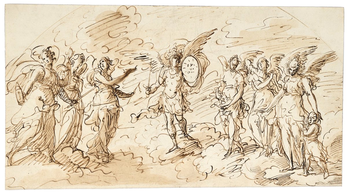 Mweilc's tweet image. Le @ClevelandArt vient d’acquérir auprès de Sabrier & Paunet ce dessin de Massimo Stanzione représentant les 7 Archanges en rapport direct avec une peinture conservée à Madrid au couvent des Descalzas Reales