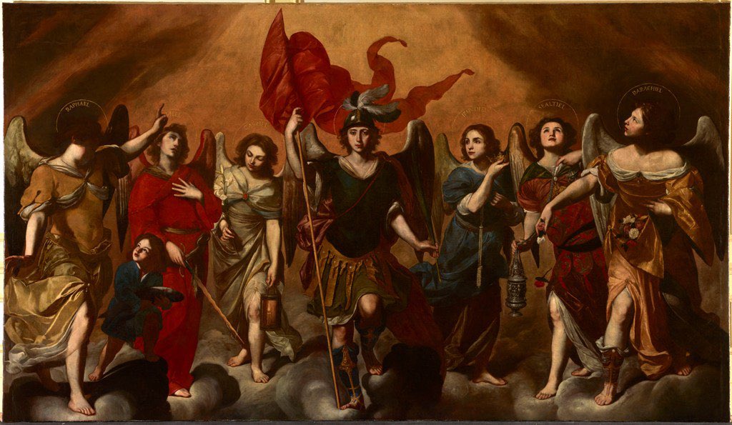 Mweilc's tweet image. Le @ClevelandArt vient d’acquérir auprès de Sabrier & Paunet ce dessin de Massimo Stanzione représentant les 7 Archanges en rapport direct avec une peinture conservée à Madrid au couvent des Descalzas Reales