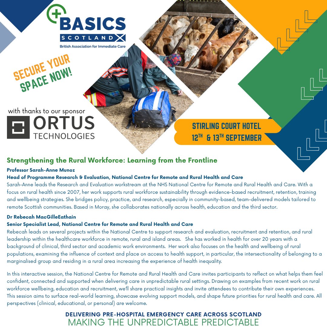Workshop Alert!

Join Prof. Sarah-Anne Munoz &amp; Dr. Rebecah MacGilleEathain from the National Centre for Remote &amp; Rural Health and Care for an interactive session on confidence, connection &amp; support in rural care.

basicsscotland.org.uk/conferences/

<a href="/theortusgroup/">The Ortus Group</a> <a href="/NHS_Education/">NHS Education for Scotland (NES)</a> <a href="/CSMEN1/">NES Clinical Skills Managed Educational Network</a>