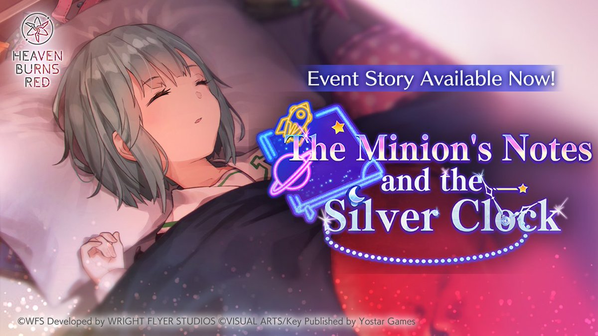 hbr_official_en's tweet image. New Event Story "The Minion's Notes and the Silver Clock” Available Now!
Watch Event Trailer here >> youtu.be/dCg9oVB75Ms
※ To unlock this Story, you need to clear Main Scenario: Chapter 2.
#HeavenBurnsRed #Yostar