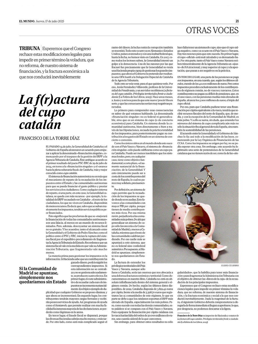 ¿Qué ocurre cuando se intenta introducir a la fuerza un supositorio de demasiado calibre?
Es doloroso.
Borrell sabe de lo que habla, y además es particularmente claro con el "cupo catalán".