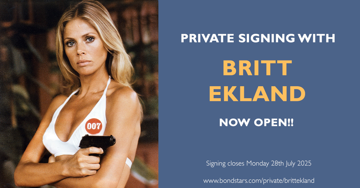 Our private signing with Britt Ekland closes on Monday 28th July at 10:00am (UK time), to order a personally signed still from Britt, please visit bondstars.com/private/britte…

#JamesBond #jamesbondautographs #brittekland #themanwiththegoldengun #marygoodnight #thewickerman