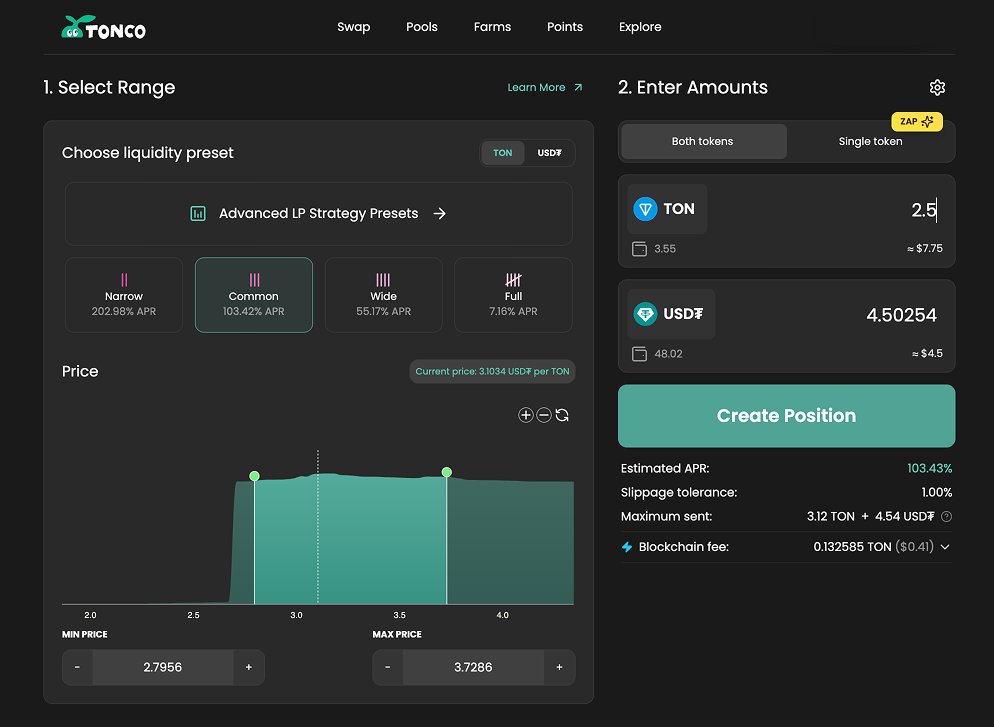 Tonco_io's tweet image. What’s CLAMM (Concentrated Liquidity AMM) & why is it smarter than old-school V2 DEXes? 🧠💧
In V2, your liquidity is spread everywhere — most of it just sits idle, barely earning fees 😴
With CLAMM (like on TONCO or Uniswap V3), you choose a tight range where trades actually…
