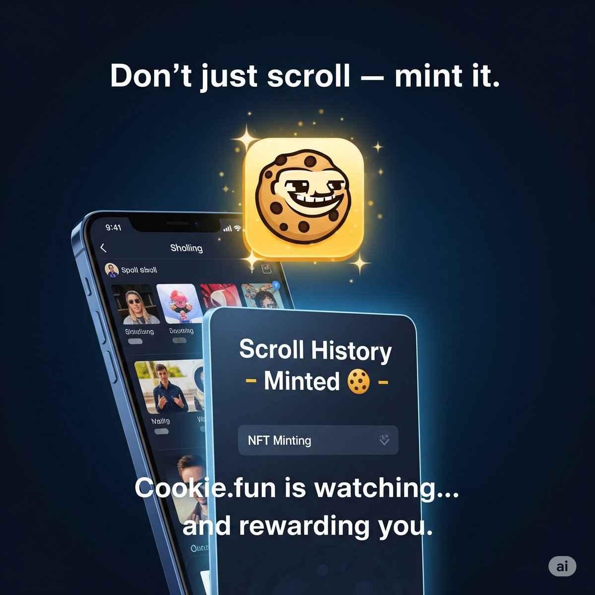 Web2 made us scroll for free.
Web3 (Cookie.fun) says,  mint that scroll. 🍪
Every swipe. Every like. Every post.
It’s part of your digital story, and it has value.
Cookie.fun lets you track, own, and earn from it.

Don’t just scroll…
Mint it. Own it.