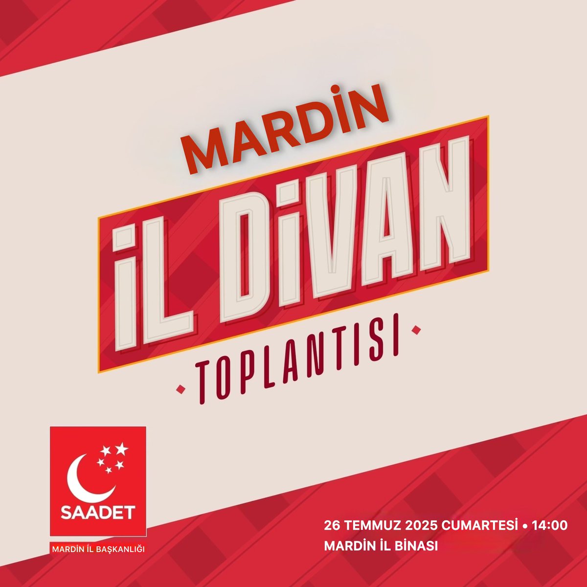 Mardin İl Divan Toplantısına Davetlisiniz…

🗓️ 26 Temmuz 2025 - Cumartesi
⏰ 14:00
📍 Mardin İl Binası