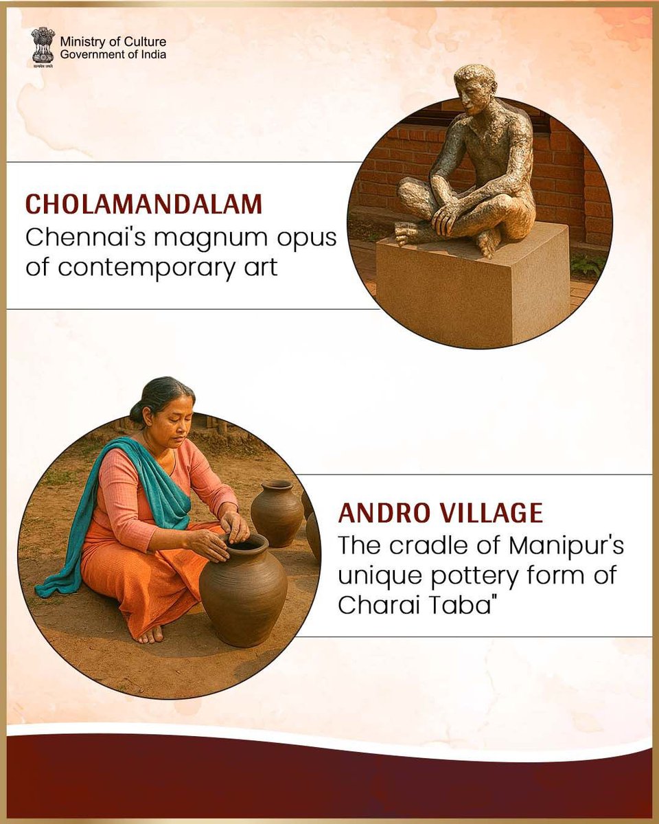 MinOfCultureGoI's tweet image. India's soulful artist villages, where art & India's ancient artistic traditions come alive!
#IndianArtDiaries #MyCultureMyPride #CultureUnitesAll