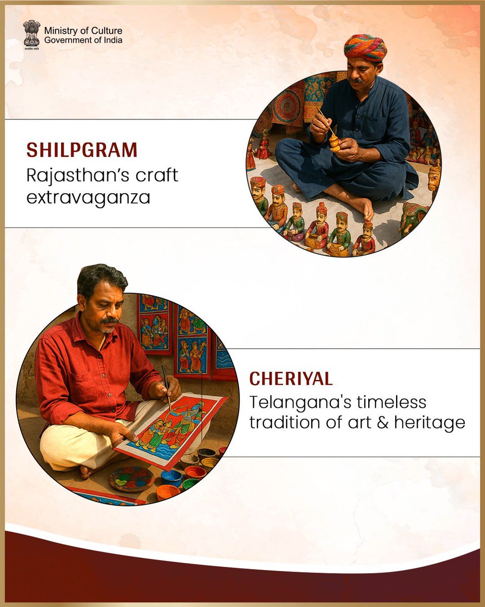 MinOfCultureGoI's tweet image. India's soulful artist villages, where art & India's ancient artistic traditions come alive!
#IndianArtDiaries #MyCultureMyPride #CultureUnitesAll
