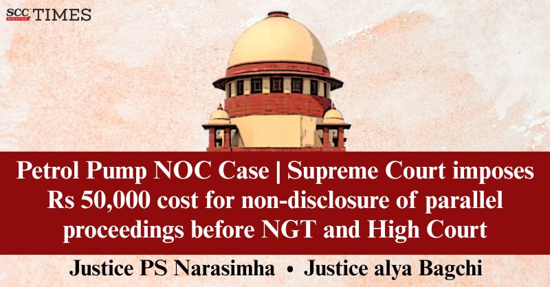 scconline_'s tweet photo. Petrol Pump NOC Case | Supreme Court imposes Rs 50,000 cost for non-disclosure of parallel proceedings before NGT and High Court

#SupremeCourt #000cost #costpenalty #environmentallitigation #highcourt #legalProceedings #NationalGreenTribunal #NGT #PetrolPumpNOC #scconline #SCC