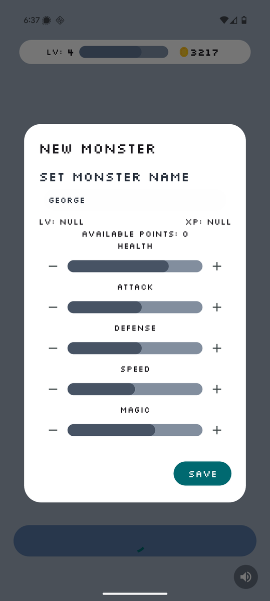 m3talsmith's tweet image. A new #mnstr feature is almost here!

When you collect a monster, and every time a monster levels up, you'll see this screen. You can add available points to a stat, to increase the creature's abilities. Clicking plus does just that and reduces your available points.

Clicking