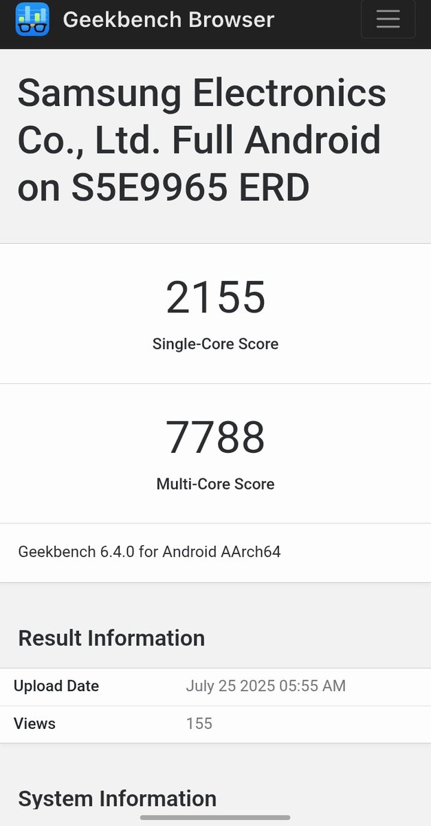 tarunvats33's tweet image. First Geekbench scores for Exynos 2600 are here!
📊 Single-core: 2155
📊 Multi-core: 7788
Spotted by @Jukanlosreve
Any Thoughts?